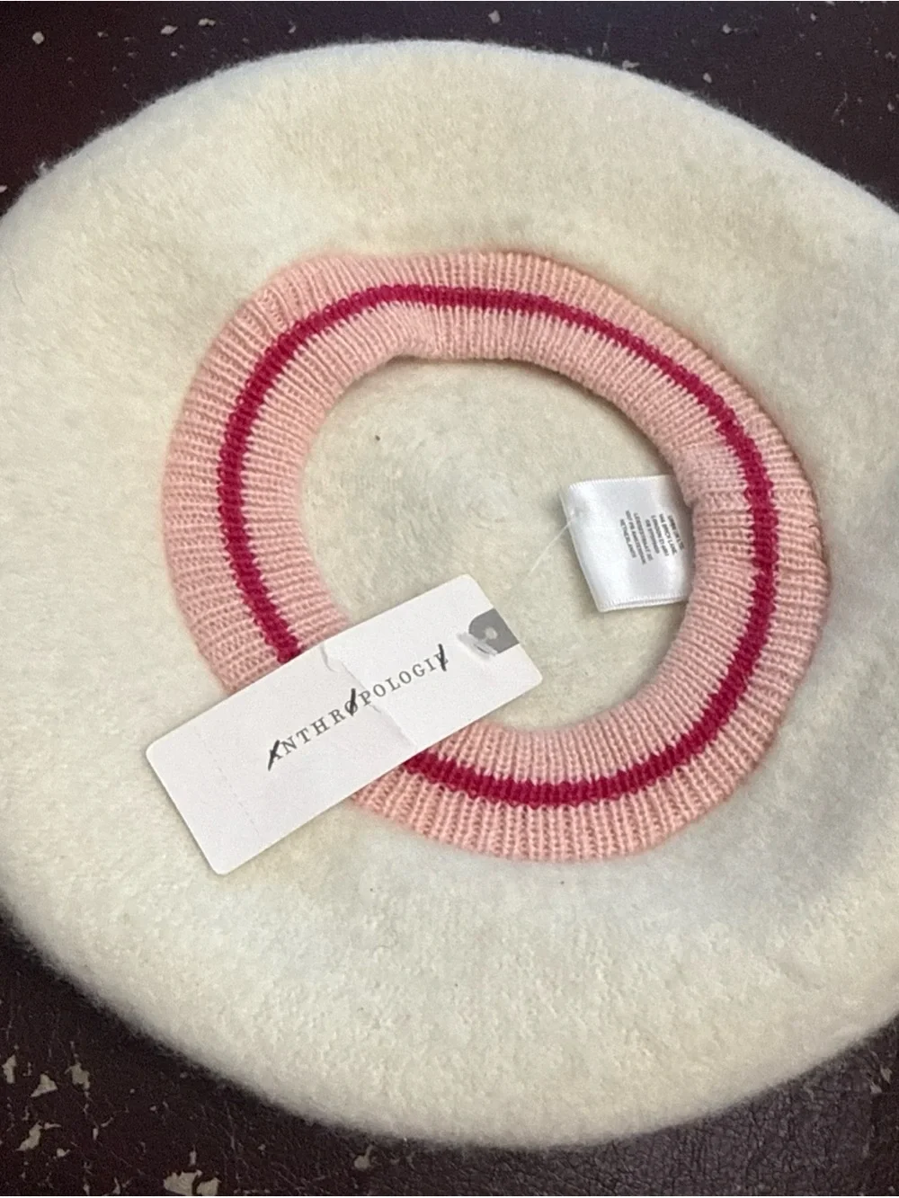 New Anthropologie Varsity Stripe White Wool Beret